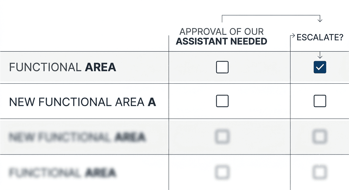 Decision Rights Matrix excerpt, cropped and anonymized