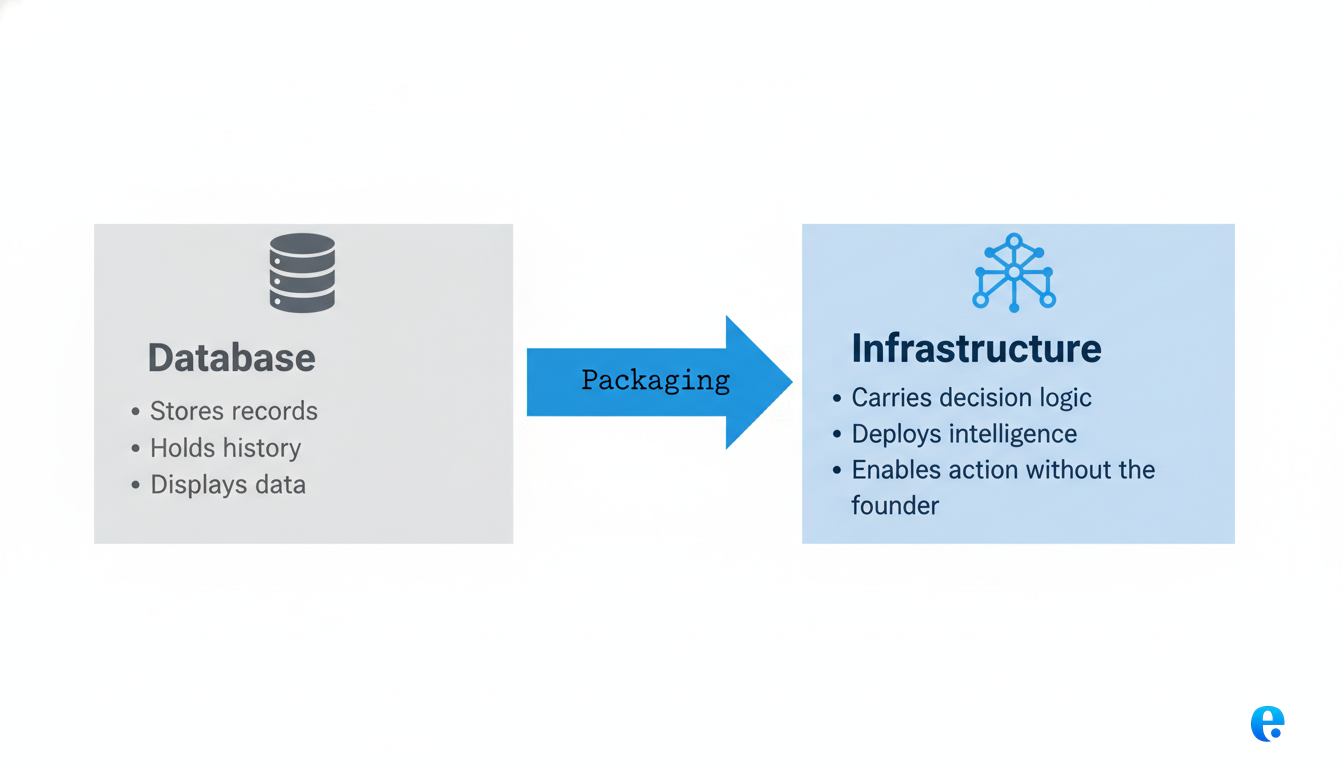 Diagram showing the transformation from database to infrastructure through packaging