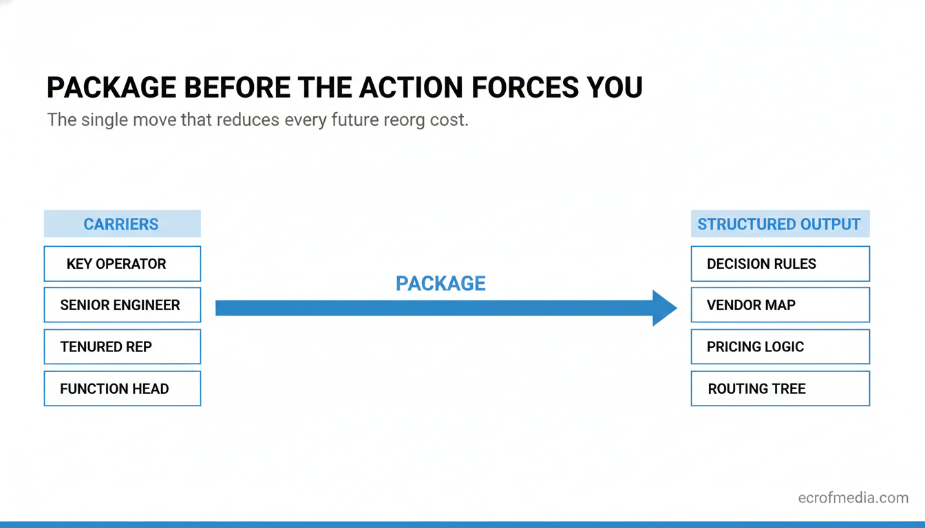 Framework diagram showing carriers on the left, the package step in the middle, and structured output rules on the right