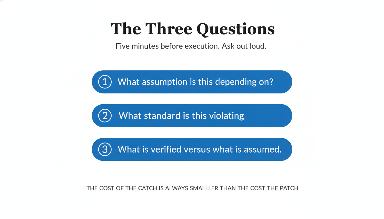 The three questions to ask five minutes before execution