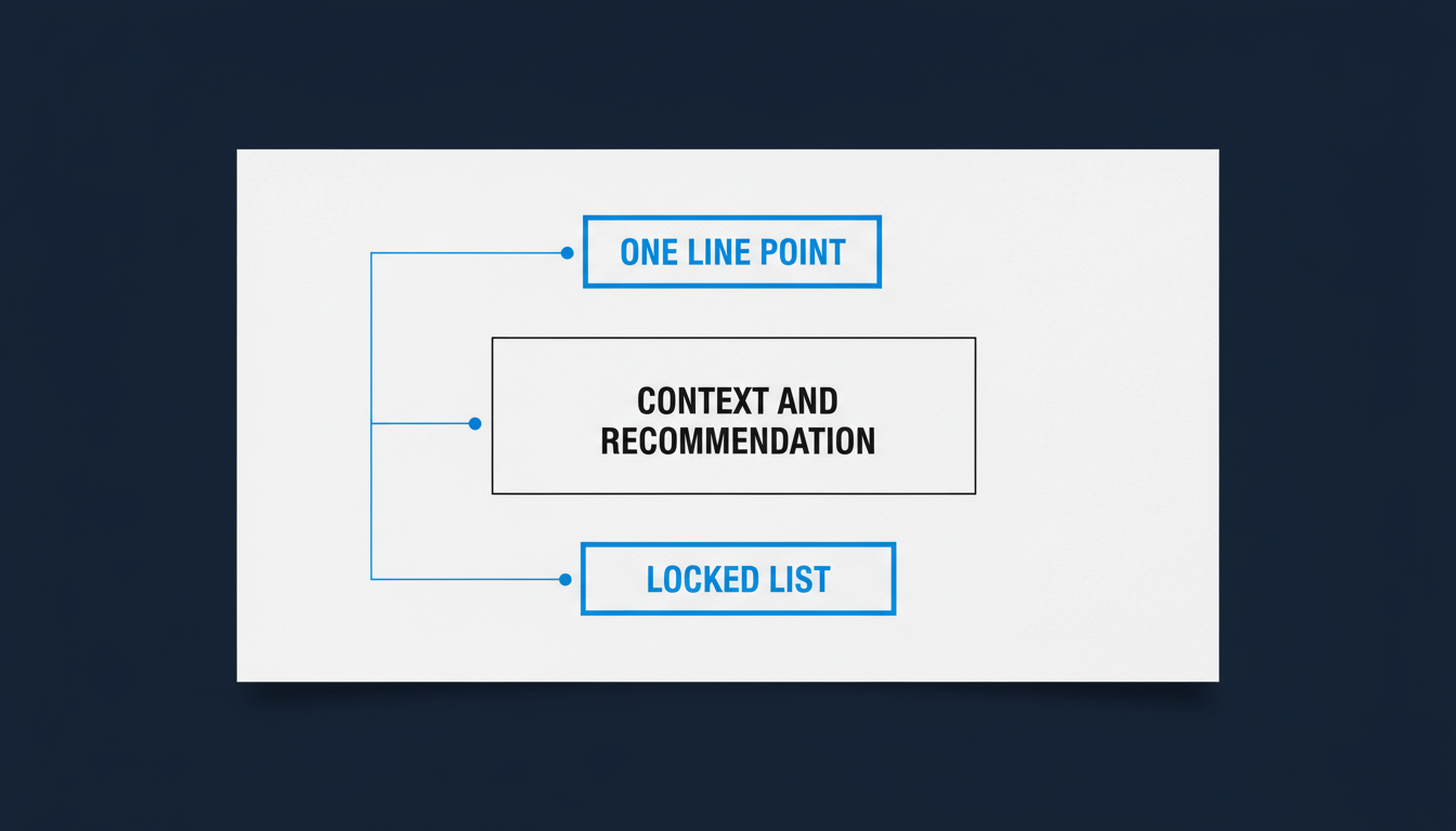 Anatomy of a one page decision memo with the Locked list and the one line point